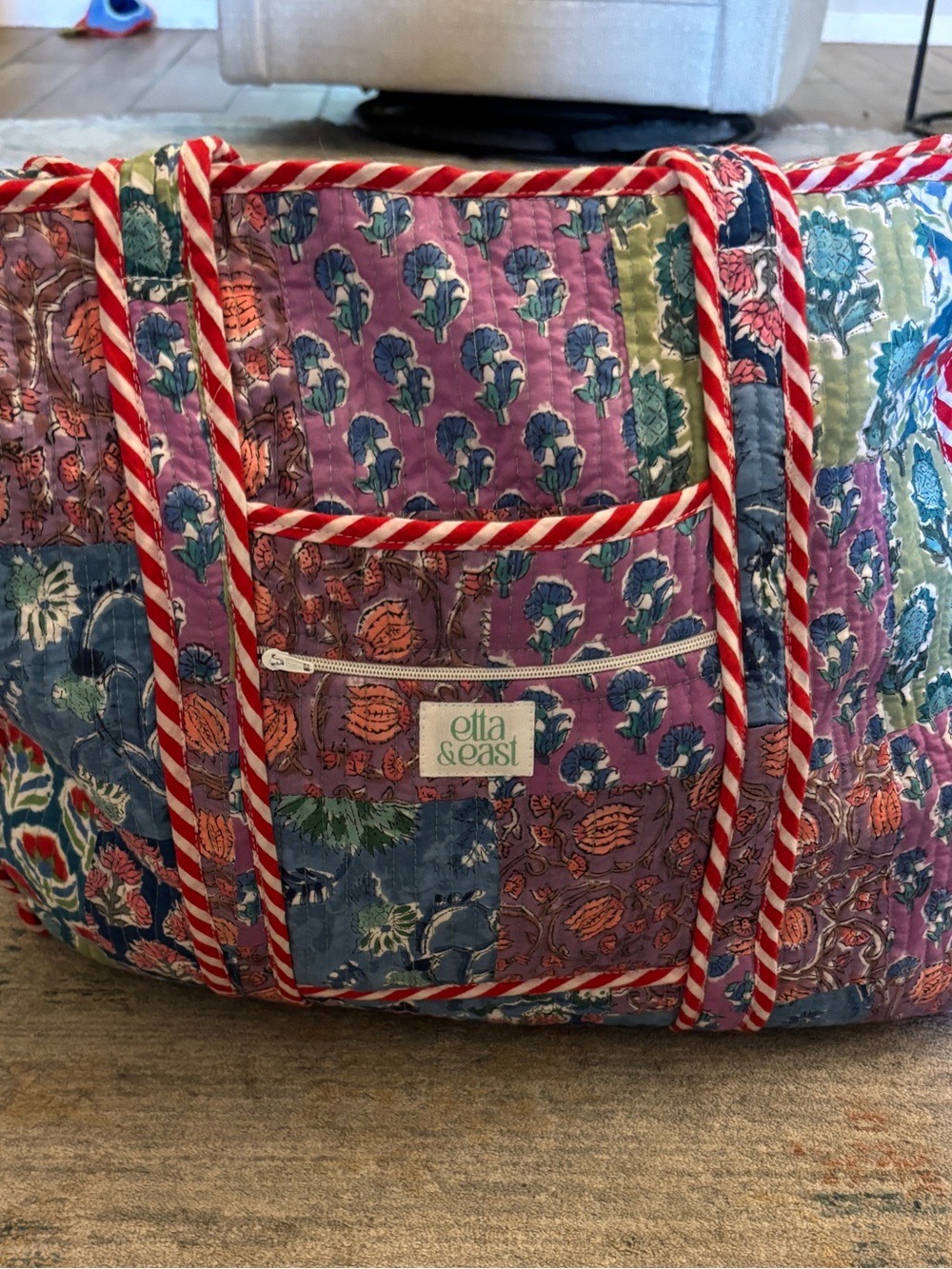 Etta and East Bag Quilted Patchwork Tote Bag in Red, Green, Purple